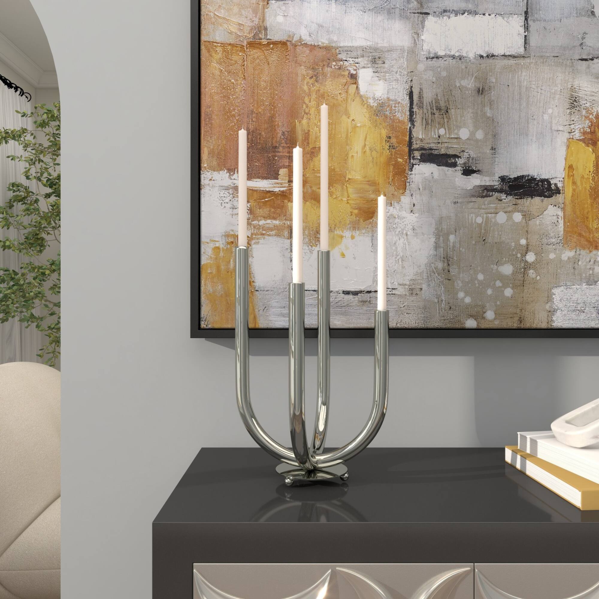15" Silver Stainless Steel Abstract U-Shaped Candelabra